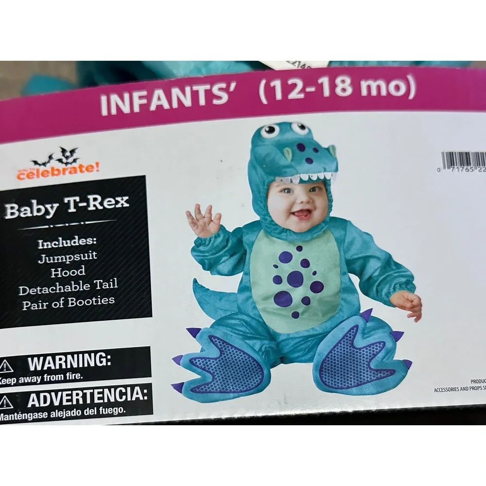 Baby T-Rex Halloween Costume Teal Dinosaur 12-18 Months 4 Piece Set NWT